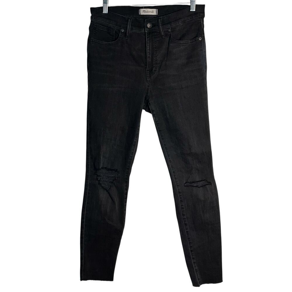 Madewell 9” High Rise Skinny Dark Brown Distressed Jeans Size 29 Stretch Denim